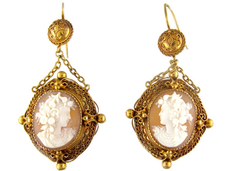 Ct Gold Cameo Drop Earrings The Antique Jewellery Company