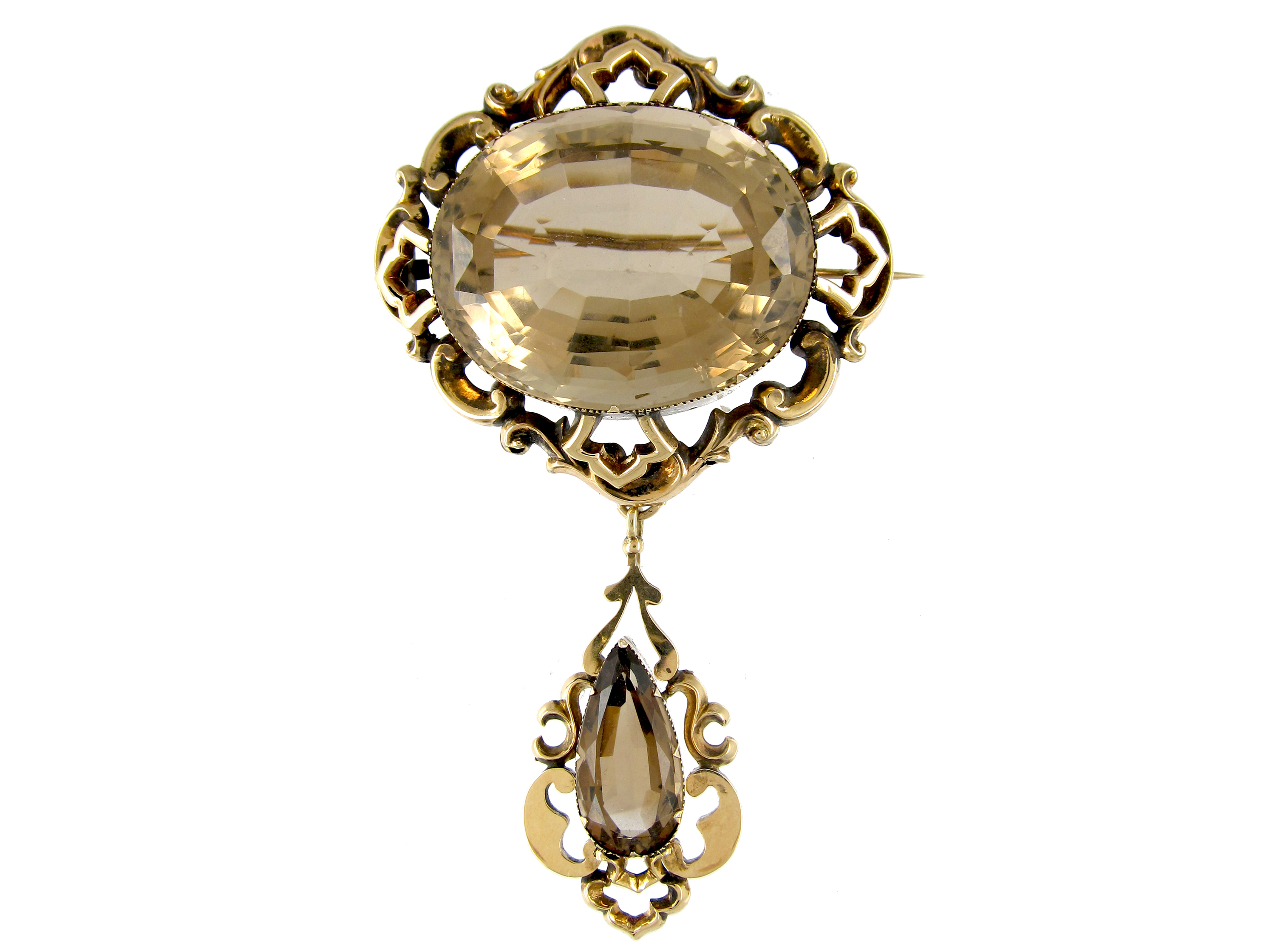 Victorian Gold Citrine Drop Brooch The Antique Jewellery Company