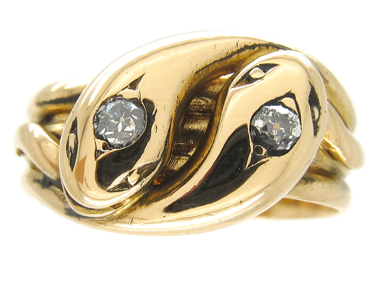 Victorian Diamond Set Double Snake Ring - The Antique Jewellery Company