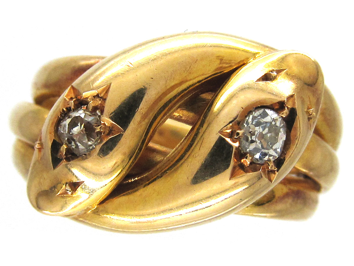 Victorian 18ct Gold & Diamond Double Snake Ring - The Antique Jewellery