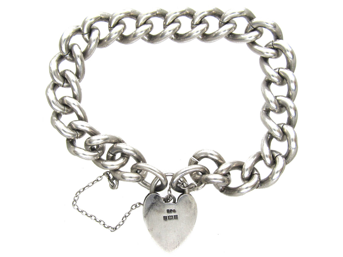 Solid Silver Curb Bracelet With Padlock Clasp The Antique Jewellery