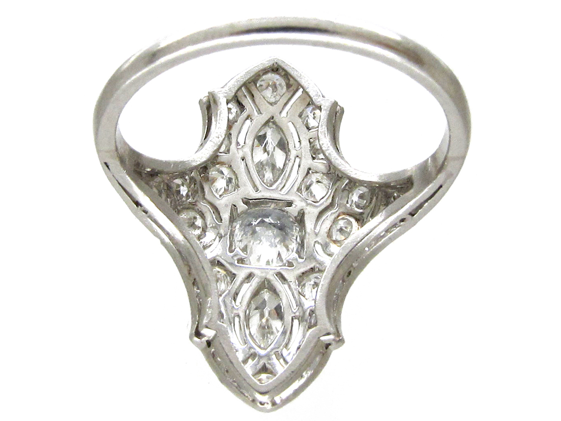 Art Deco Diamond Marquise Shaped Ring - The Antique Jewellery Company