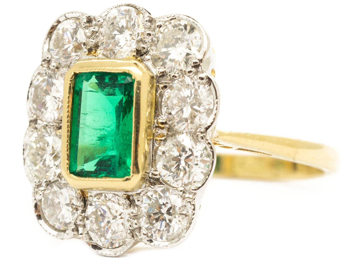 18ct Gold Emerald & Diamond Rectangular Art Deco Ring - The Antique