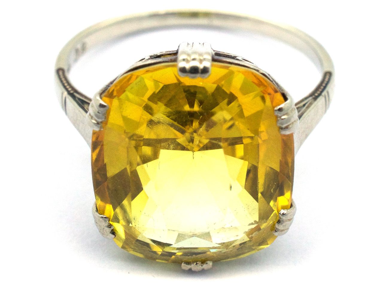 Art Deco Yellow Sapphire & White Gold Ring - The Antique Jewellery Company