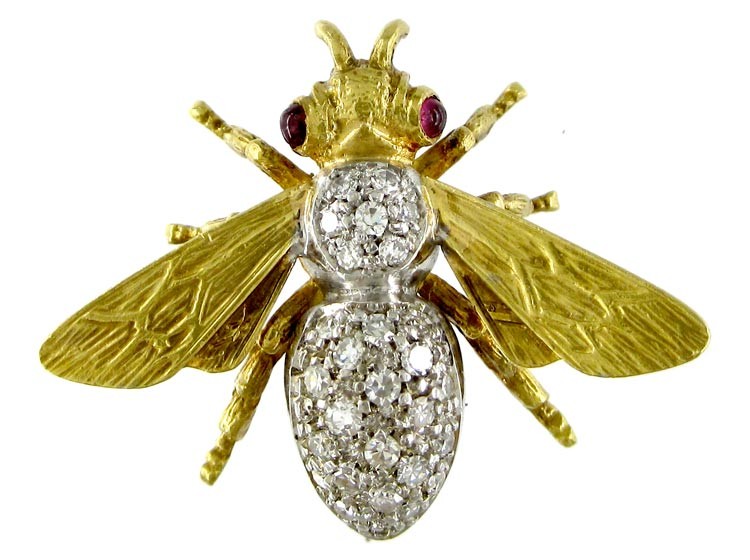 Gold & Diamond Bug Brooch - The Antique Jewellery Company