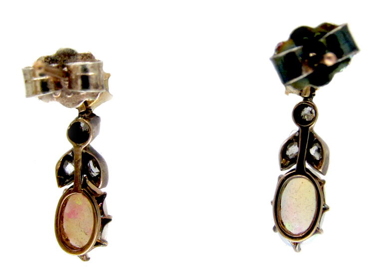 Opal & Diamond Organic Style Earrings - The Antique Jewellery Company