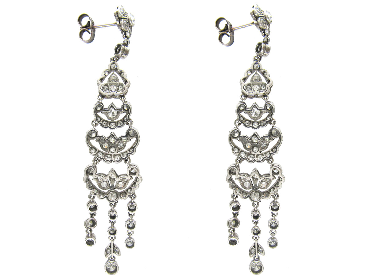 Edwardian Platinum & Diamond Long Drop Earrings - The Antique Jewellery ...