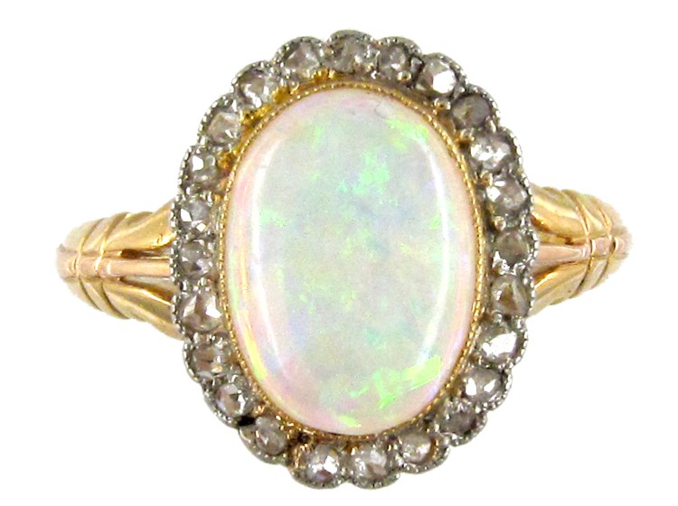 Edwardian Opal & Diamond Cluster Ring - The Antique Jewellery Company