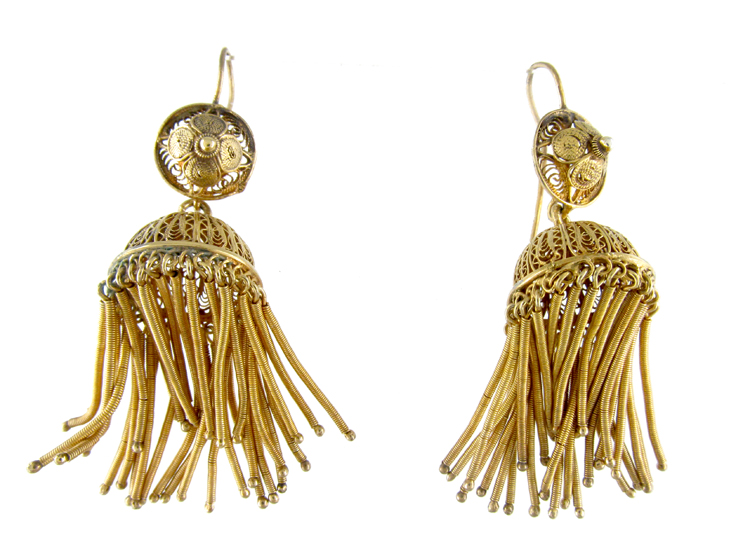 French Silver Gilt Large Tassle Earrings - The Antique Jewellery Company