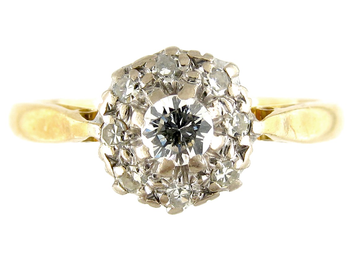 18ct & Platinum Diamond Cluster Ring - The Antique Jewellery Company