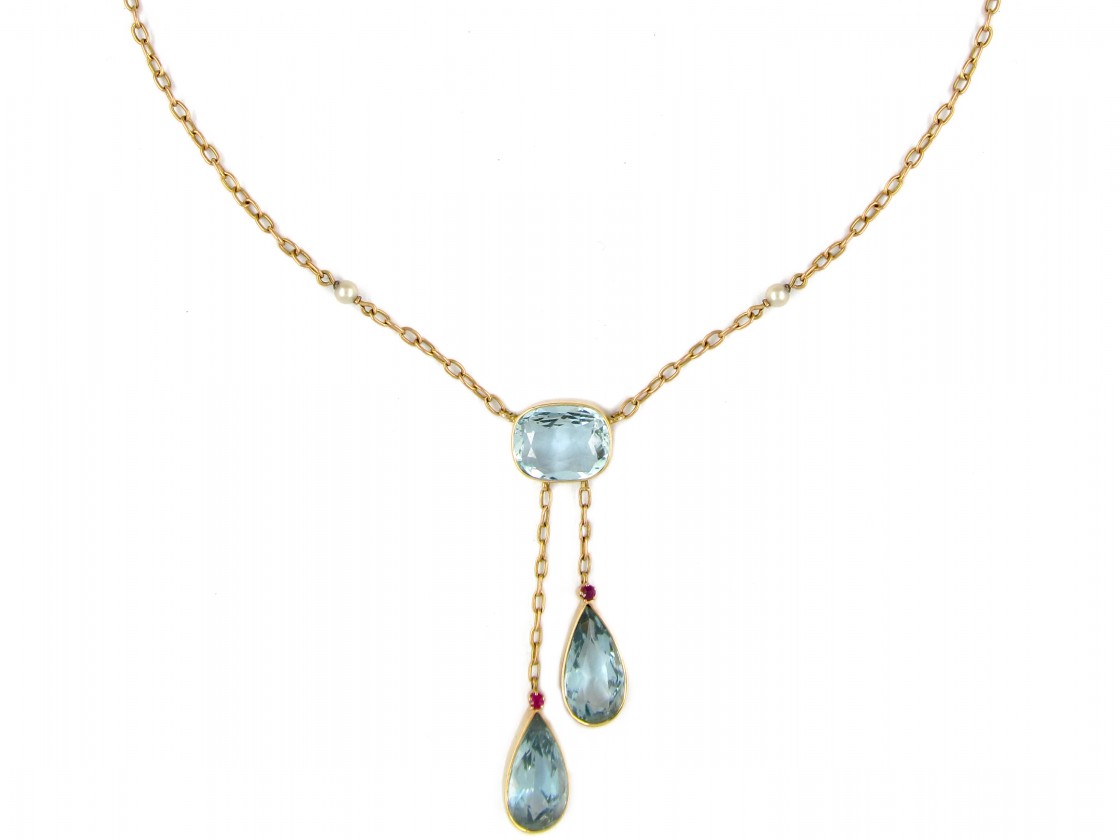 Double Drop Aquamarine 15ct Gold Edwardian Necklace - The Antique ...