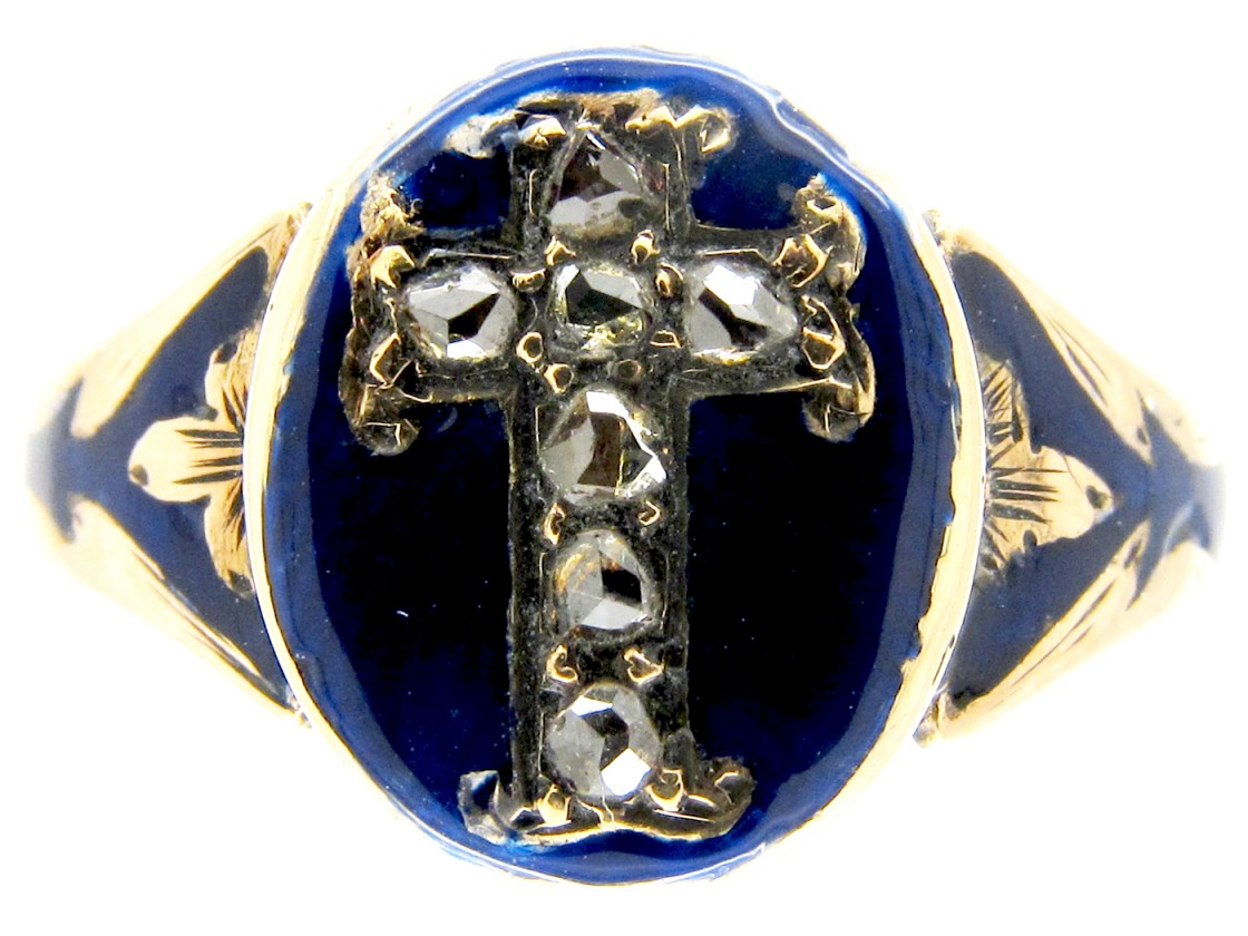 Royal Blue Enamel & Diamond Ring - The Antique Jewellery Company