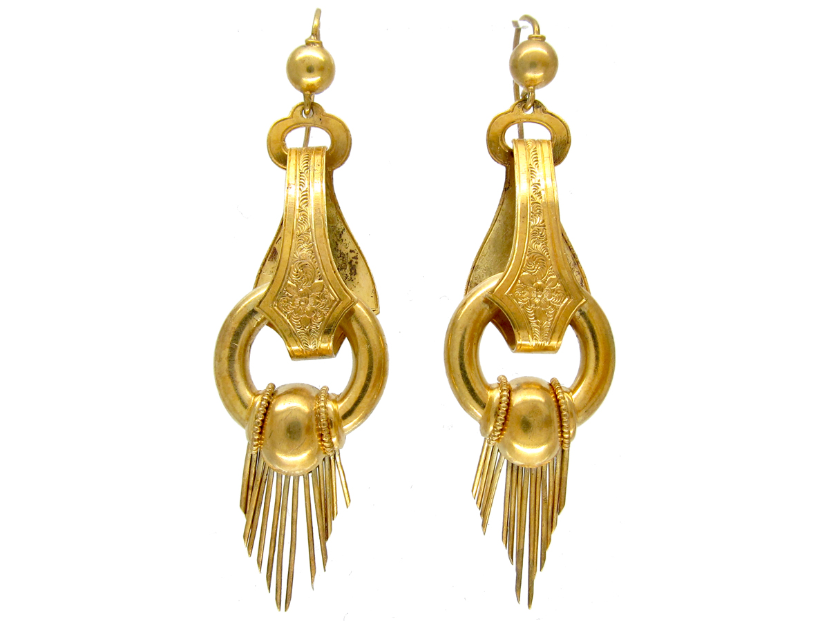 Victorian 15ct Gold Tassle Drop Earrings - The Antique Jewellery Company