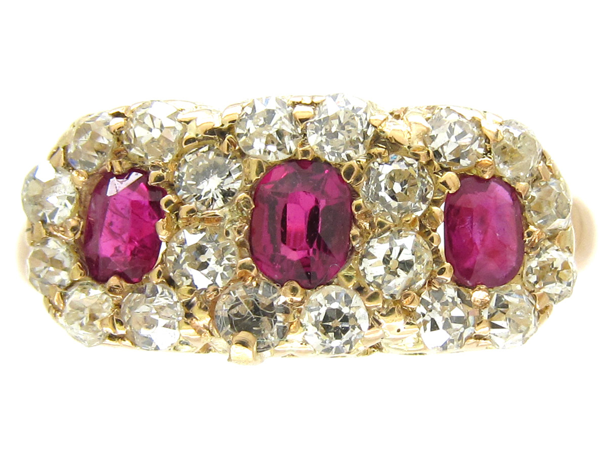 Natural Pearl & Ruby Cluster Regency Ring - The Antique Jewellery Company