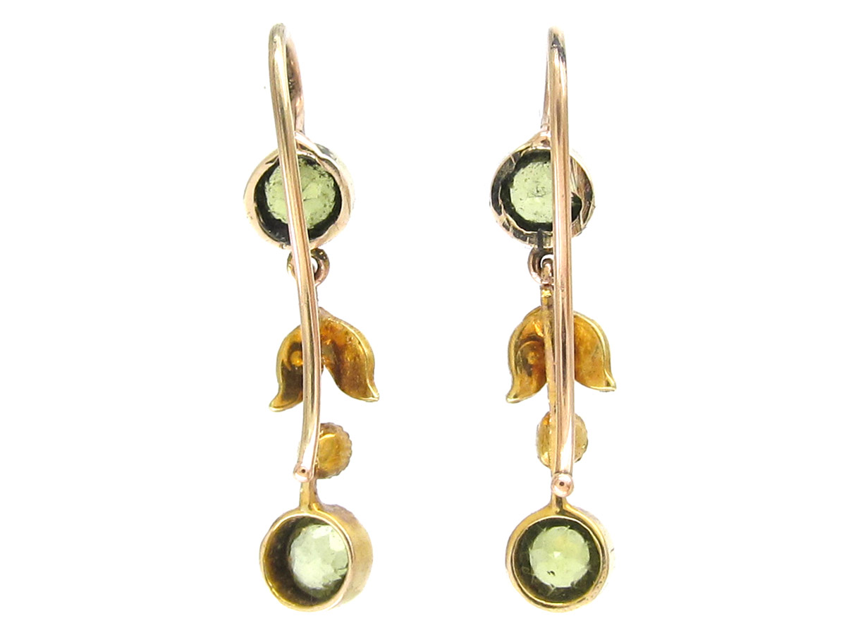 Edwardian 15ct Gold, Peridot & Natural Split Pearl Drop Earrings - The ...