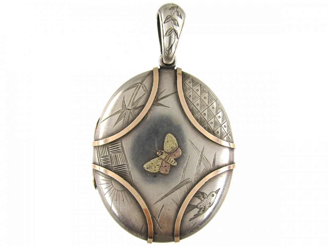 Victorian Silver & Gold Overlay Butterfly Locket - The Antique