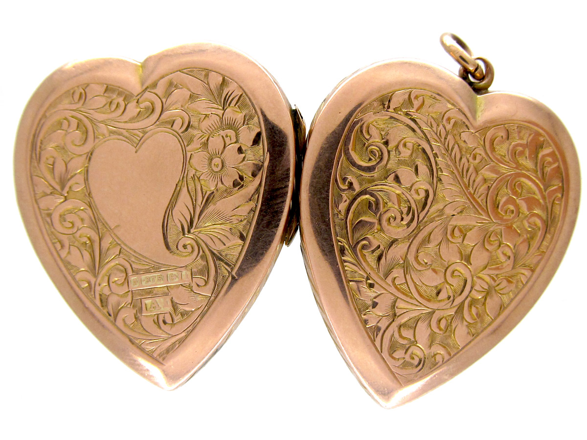 Large 9ct Gold Heart Locket - The Antique Jewellery Company