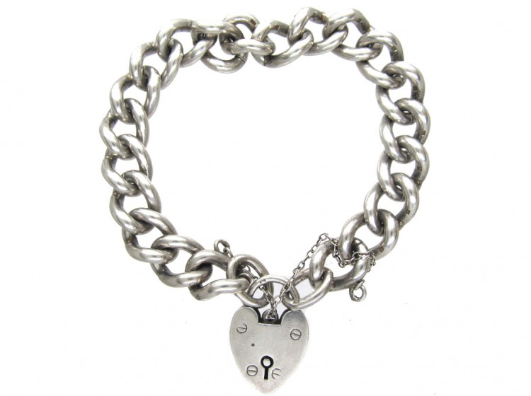 Solid Silver Curb Bracelet with Padlock Clasp - The Antique Jewellery ...