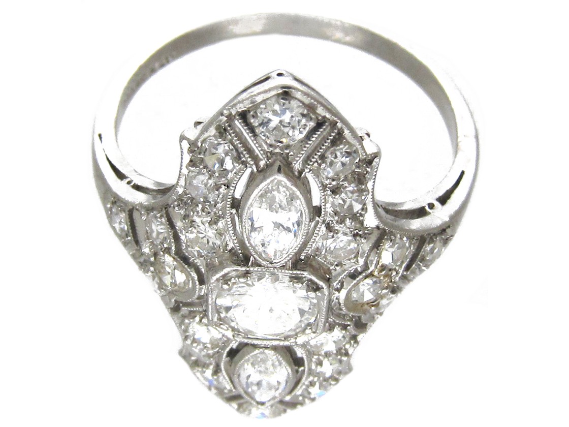 Art Deco Diamond Marquise Shaped Ring - The Antique Jewellery Company