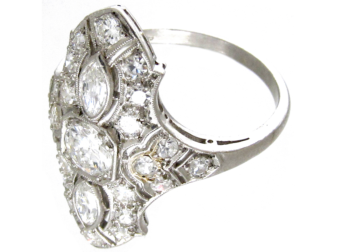 Art Deco Diamond Marquise Shaped Ring - The Antique Jewellery Company