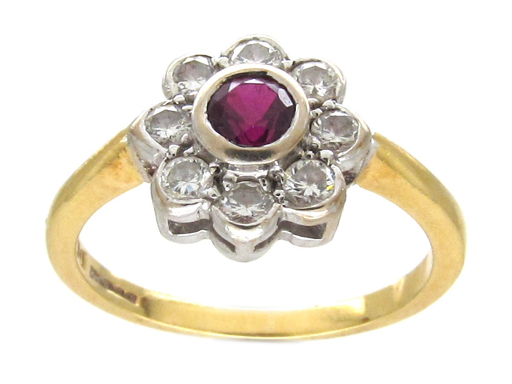 Ruby & Diamond Cluster Ring - The Antique Jewellery Company