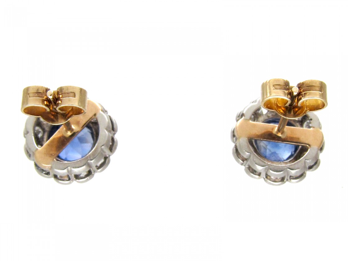 Edwardian Sapphire & Diamond Cluster Earrings - The Antique Jewellery ...