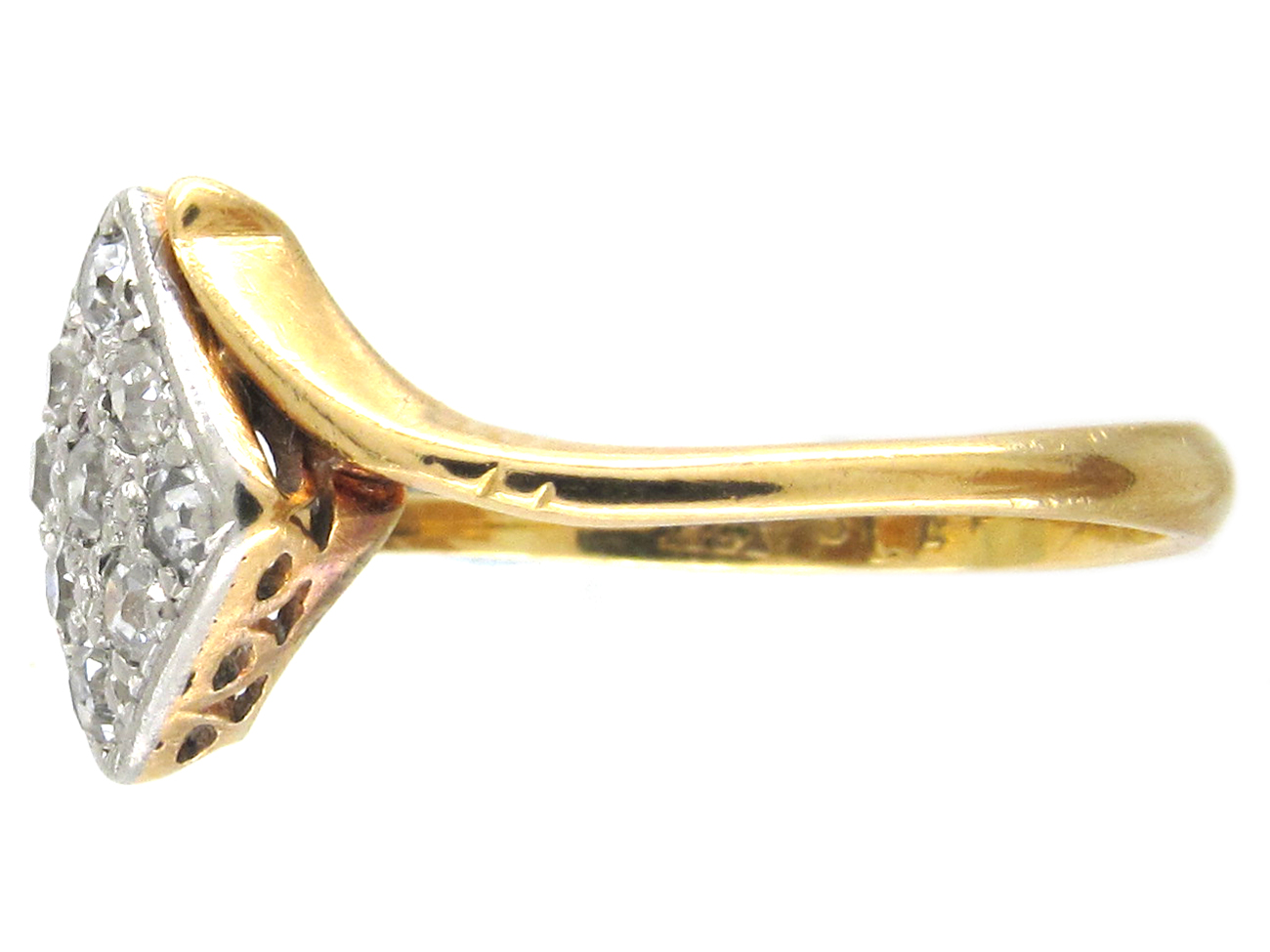 Art Deco 18ct Gold & Platinum & Diamond Tilted Square Ring - The ...