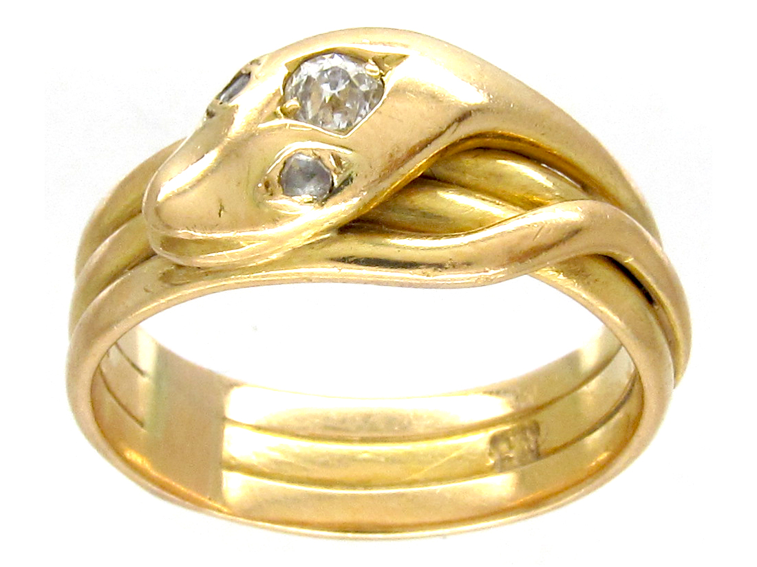 Victorian 18ct Gold & Diamond Snake Ring - The Antique Jewellery Company