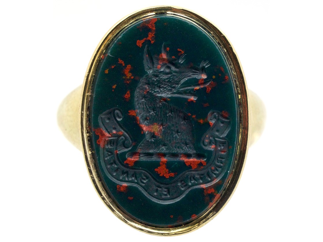 Victorian 18ct Gold & Bloodstone Intaglio of a Wolf's Head Signet Ring ...