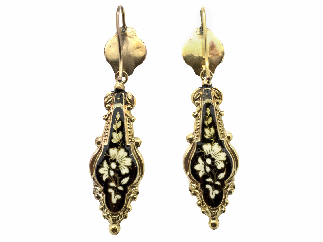 15ct Gold Swiss Enamel Drop Earrings circa 1820 - The Antique Jewellery ...