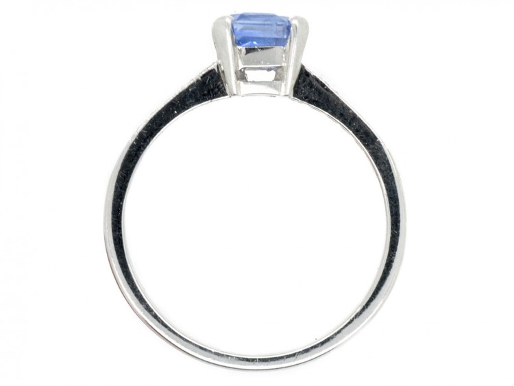 18ct White Gold Sapphire Solitaire Ring with Diamond Shoulders - The ...