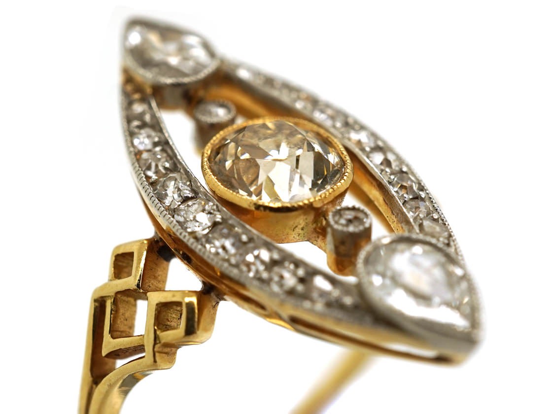 Art Deco Diamond Marquise Ring set with a Central Cinnamon Diamond ...