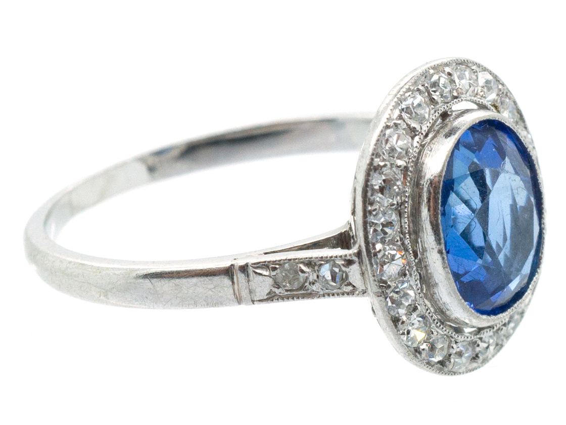 Art Deco Platinum, Ceylon Sapphire & Diamond Ring - The Antique