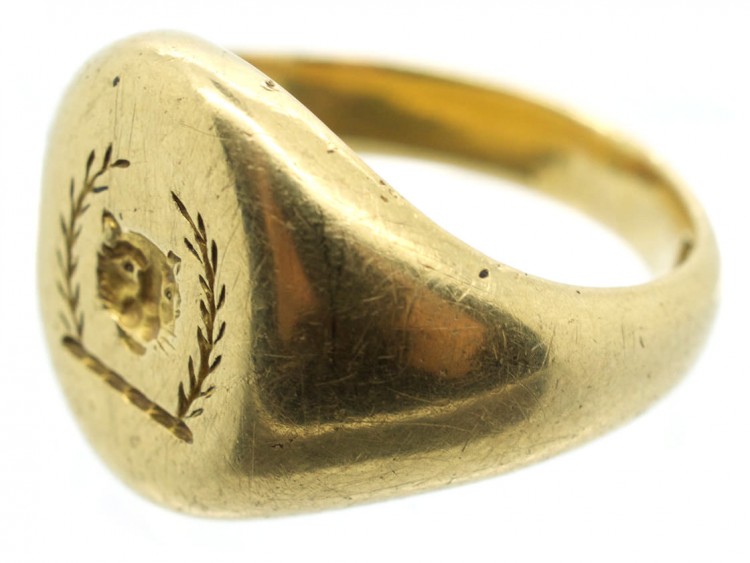 Victorian 18ct Gold Signet Ring with Lion's Head & Laurel Leaves ...