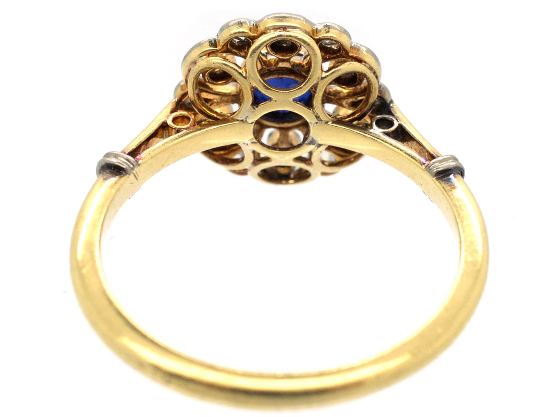 Edwardian 18ct Gold, Sapphire & Diamond Cluster Ring - The Antique ...