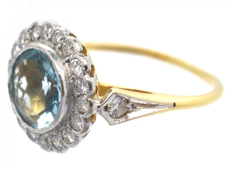 Edwardian 18ct Gold & Platinum, Diamond & Aquamarine Cluster Ring - The ...