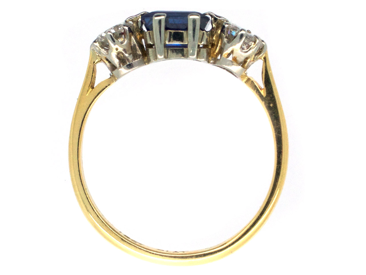 18ct Gold & Platinum Art Deco Sapphire & Diamond Three Stone Ring - The ...