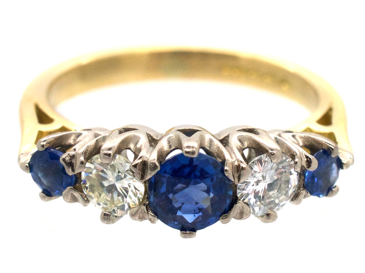Sapphire & Diamond Five Stone 18ct Gold Ring - The Antique Jewellery ...