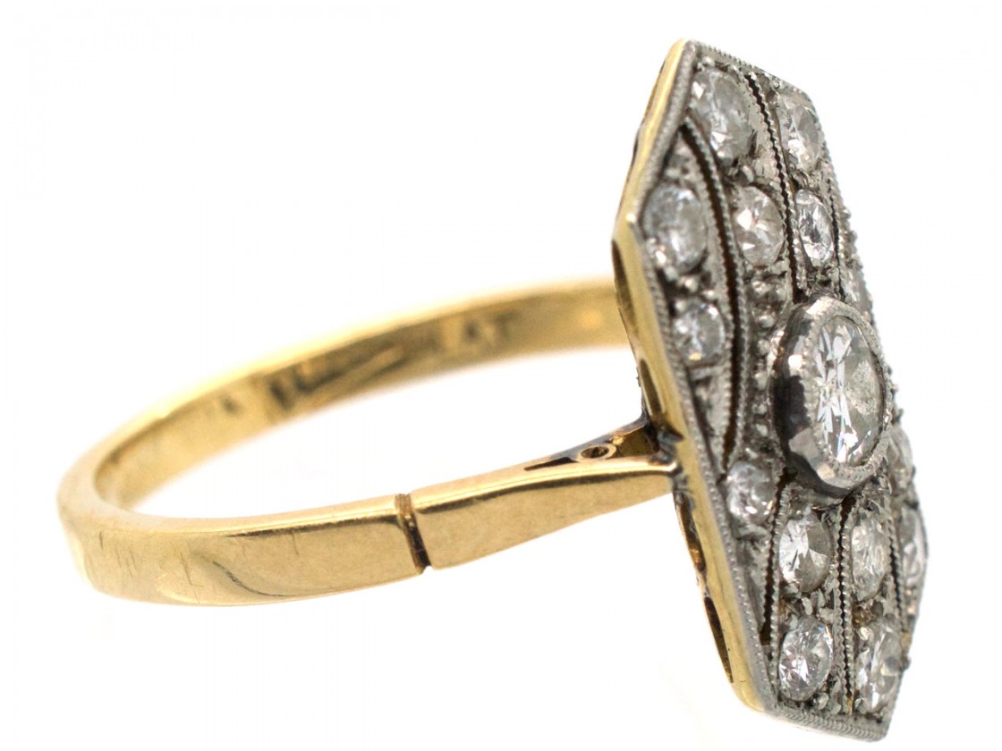 Art Deco Rectangular Wave Design Diamond Ring - The Antique Jewellery