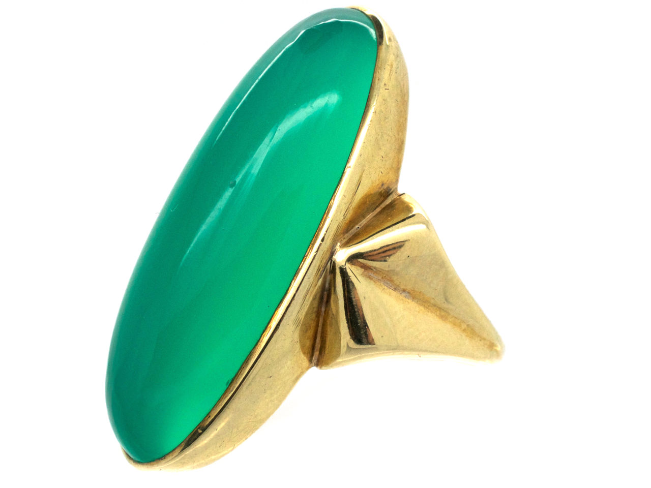 Large Gold & Oval Green Chalcedony Ring - The Antique Jewellery Company