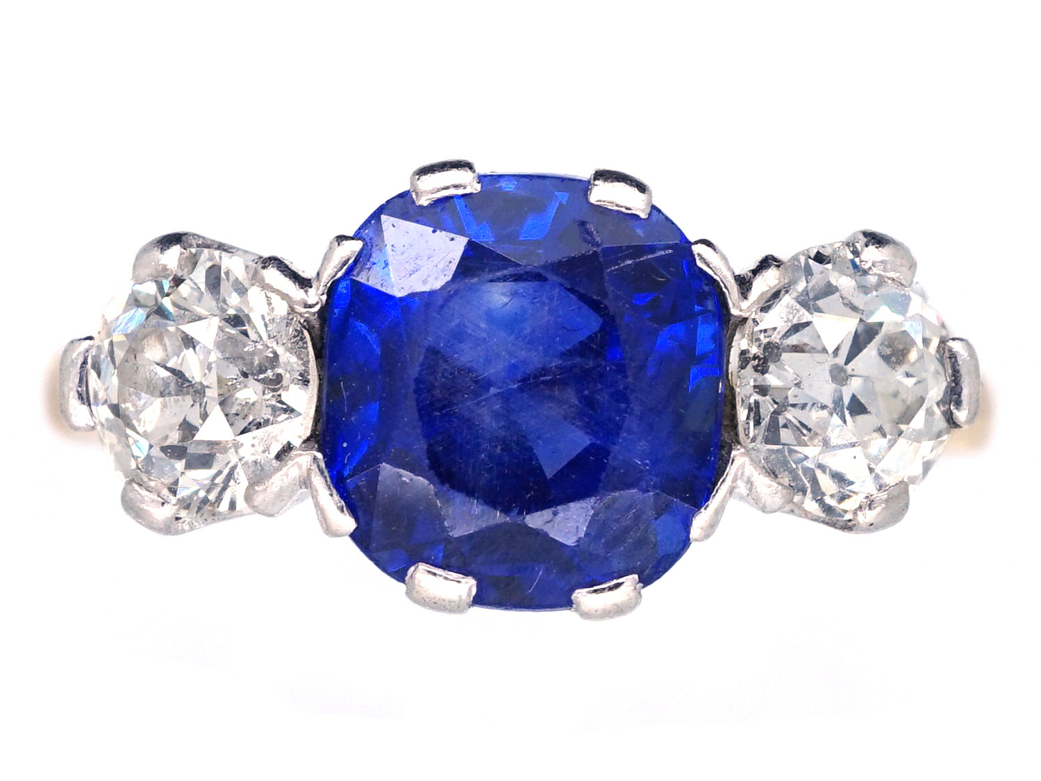 3 Carat Sapphire & Diamond Three Stone Ring - The Antique Jewellery Company