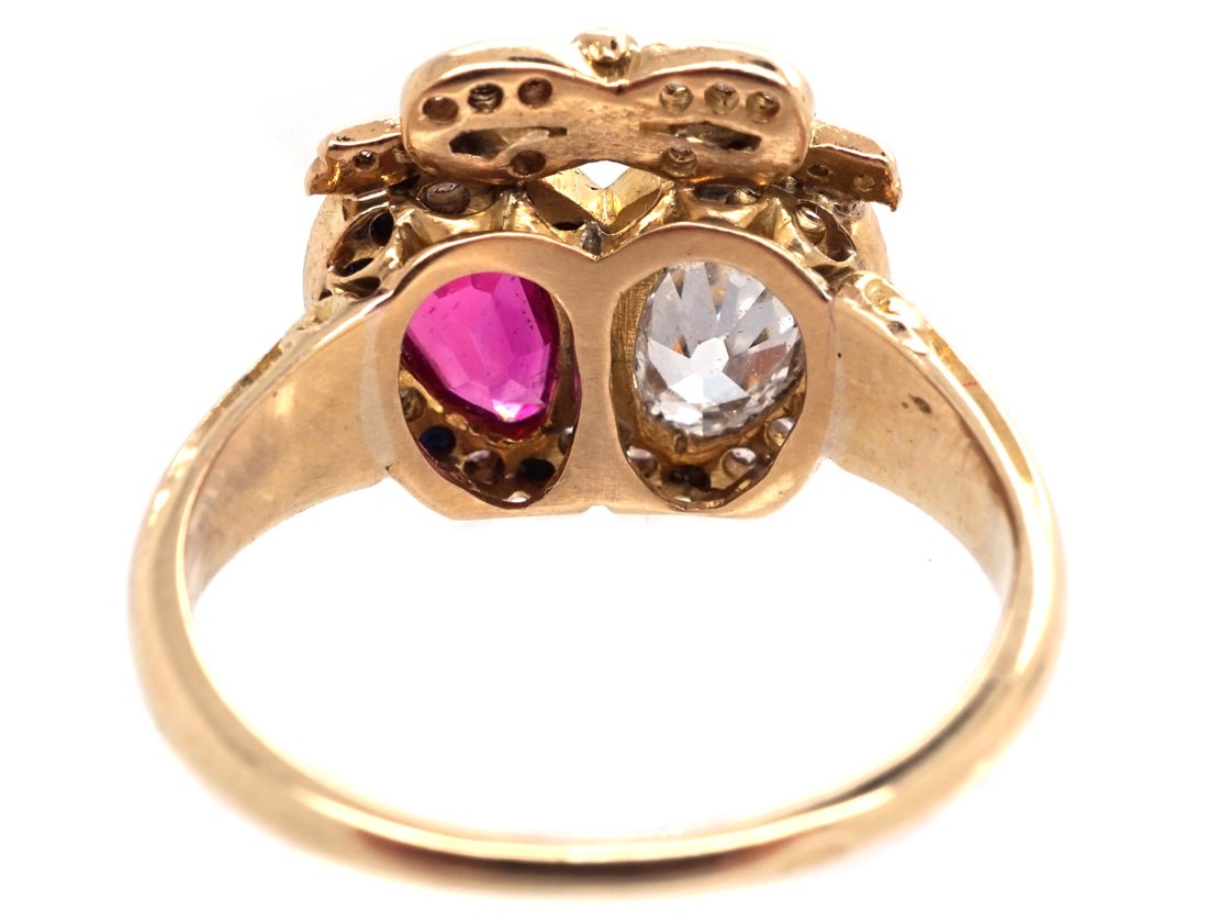Victorian 18ct Gold Diamond & Ruby Double Heart Ring - The Antique ...