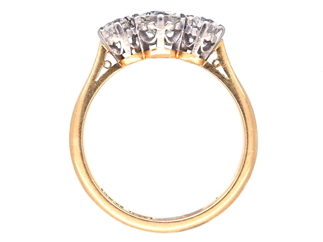 18ct Gold & Platinum Three Stone Diamond Ring - The Antique Jewellery Company