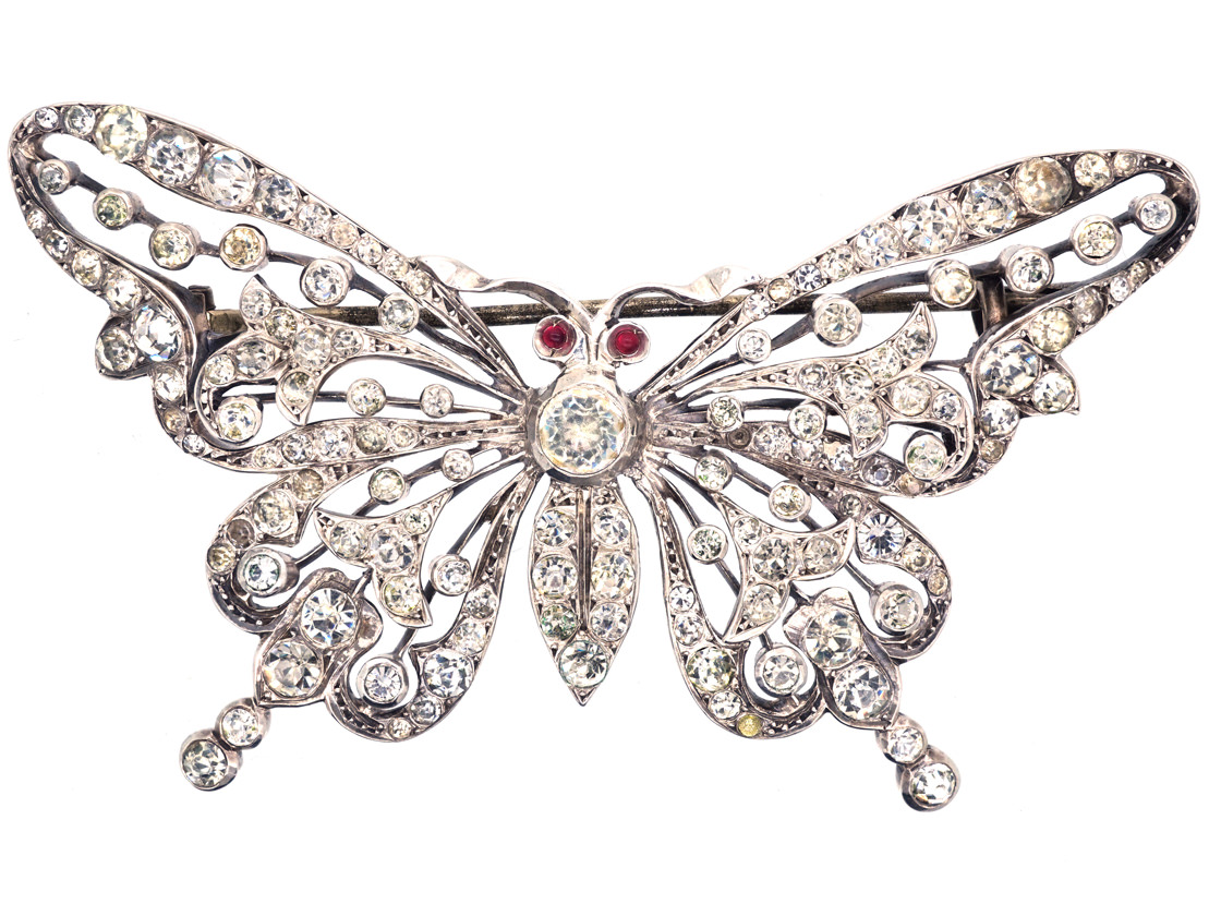 Large Edwardian Silver & Paste Butterfly Brooch - The Antique Jewellery ...