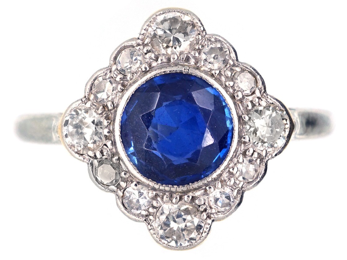 Edwardian Sapphire & Diamond Diamond Shaped Cluster Ring - The Antique ...