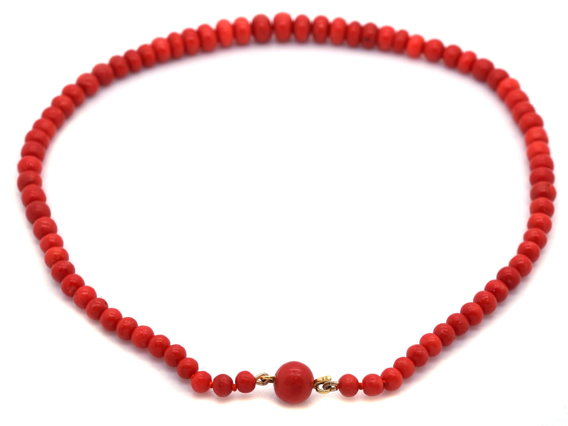 Victorian Natural Red Coral Bead Necklace - The Antique Jewellery Company