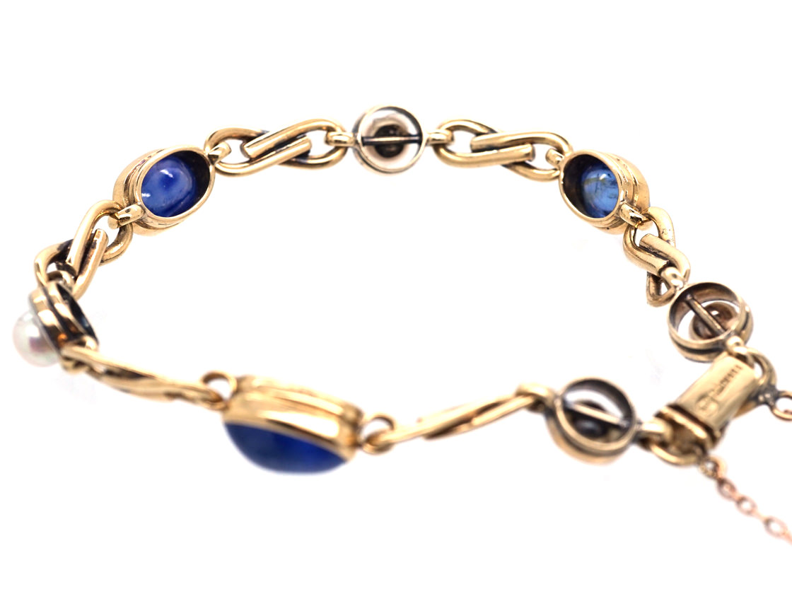 18ct Two Colour Gold, Ceylon Sapphire & Pearl Bracelet - The Antique ...