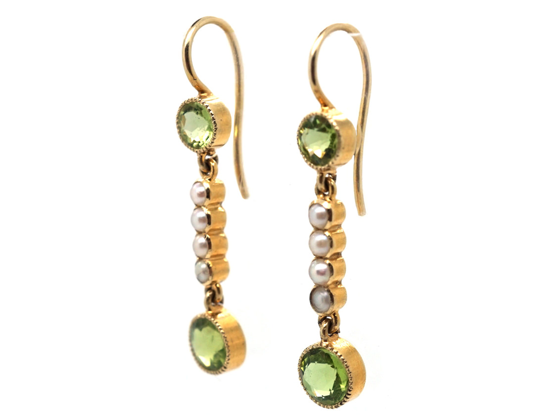 Edwardian Peridot & Natural Split Pearl Drop Earrings - The Antique ...