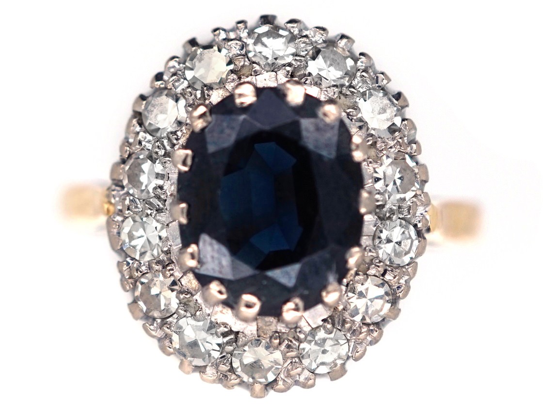 18ct Gold, Sapphire & Diamond Cluster Ring - The Antique Jewellery Company