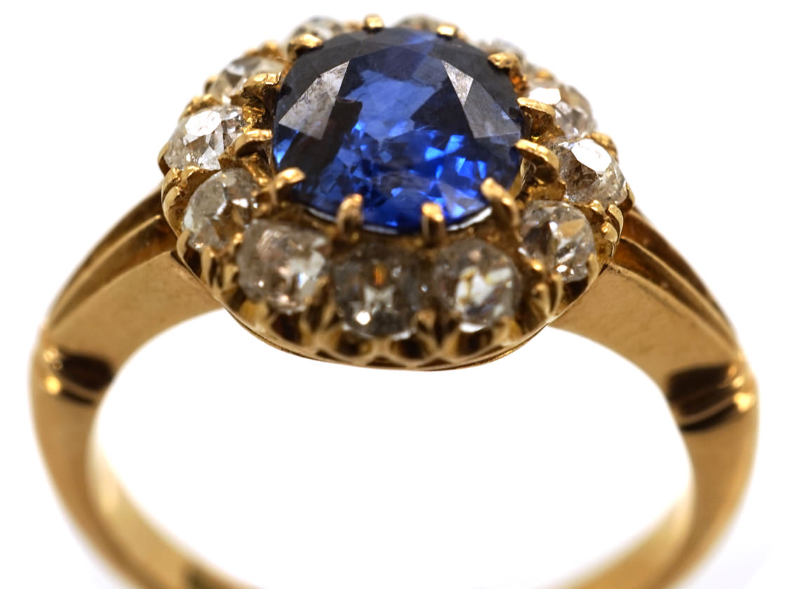 Edwardian 18ct Gold Sapphire Diamond Cluster Ring The Antique